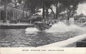 c.1909 Amusement Park, Chutes, Riverview, Speed Boat, Chicago, IL  Old Postcard