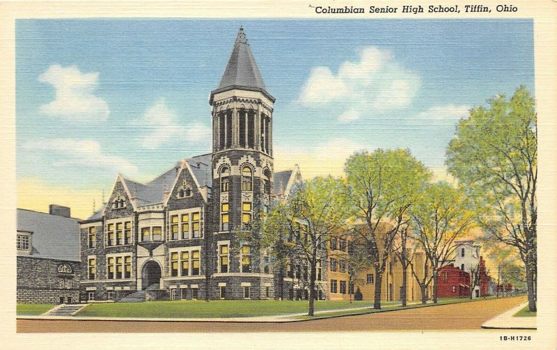 Tiffin Ohio 1940s Postcard Columbian Senior High School