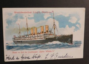 1907 Ship Postcard Cover From U.S. German Sea P.O. to RI S.S. Kaiser Wilhelm