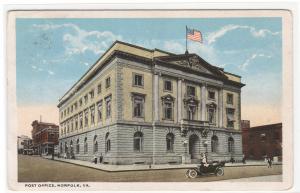 Post Office Norfolk Virginia 1920c postcard