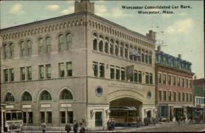 Worcester MA Consolidated Car Barn c1910 Postcard