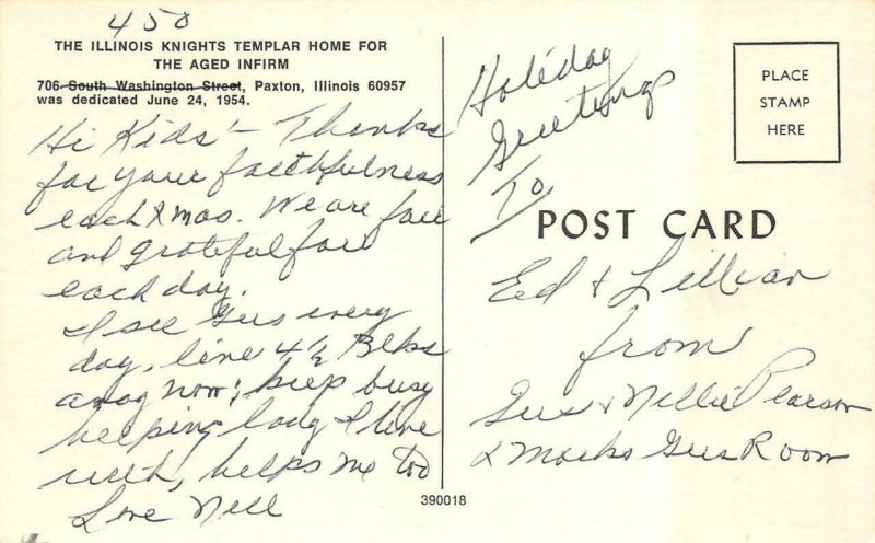 IL, Paxton  ILLINOIS KNIGHTS TEMPLAR HOME~Fraternal  c1960's Artist's Postcard