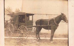 RP Postcard Father and Son Inside an Enclosed Horse Pulled Carriage~112834