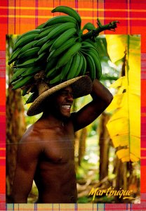 Martinique Local Native Carrying Stalk Of Bananans
