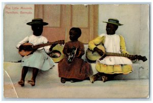 1907 Playing Guitar & Tambourine The Little Minstrels Hamilton Bermuda Postcard 