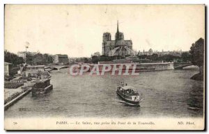 Old Postcard Paris Seine view from the Tournelle Notre Dame Bridge