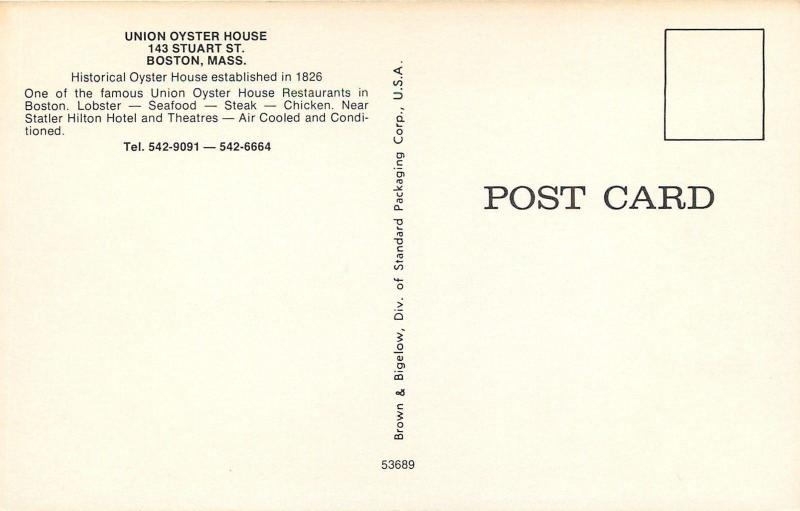 Boston Massachusetts~Union Oyster House on Stuart ST~Drawing~1950s PC