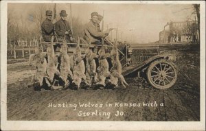 Hunting Hunters Car Dead Wolves Pistols Guns Sterling 30 Kansas c1910 RPPC NICE!