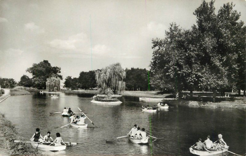 Sailing boats navigation themed postcard Hungary Gyula rowboat relaxation