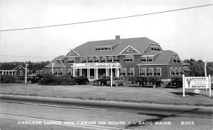 Saco ME Cascade Lodge Cabins on US 1 Lobster Sign Real Photo Postcard