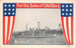 U.S.S. VIRGINIA Battleship Old Glory Military Patriotic c1910s Vintage Postcard