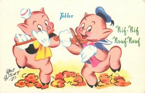 Postcard 1940s Tobler Chocolate Disney Dancing pigs advertising TP24-2595