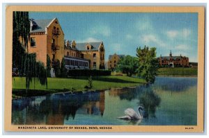 c1940's Manzanita Lake University Of Nevada Building Campus Reno Nevada Postcard