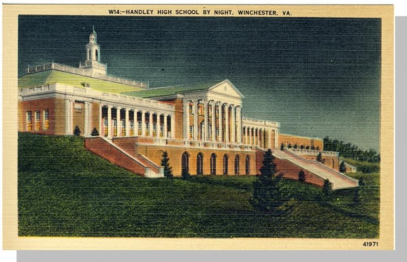 Winchester, Virginia/VA Postcard, Handley High/Night, Near Mnt!