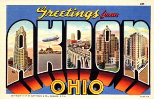 Ohio Greetings From Akrona Large Letter Linen Curteich