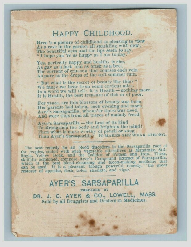 1880s-90s Ayer's Sarsaparilla Lovely Child Poem On Back P209 