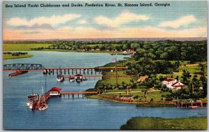 St. Simons Island Georgia, Sea Yacht Clubhouse, Docks, Frederica River, Postcard