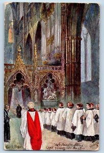 London England Postcard Choir Passing Westminster Abbey c1910 Oilette Tuck Art