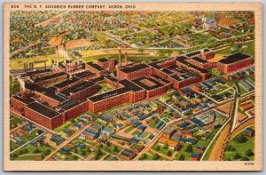 Vtg Akron Ohio OH B. F. Goodrich Rubber Company 1940s Aerial View Postcard