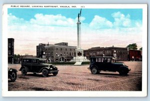Angola Indiana IN Postcard Public Square Looking Northeast c1940's Vintage Cars