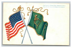 Vintage 1900 Postcard American & Sons of Erin Flag Patriotic Alliance Gold Eagle