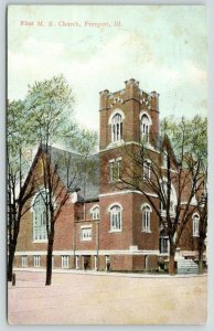 Freeport Illinois~First ME Church~View from Across Street~Square Tower~1912 