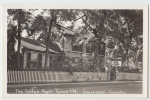 40s GANANOQUE Canada Real Photo RPPC Postcard GOLDEN APPLE TAVERN ontario