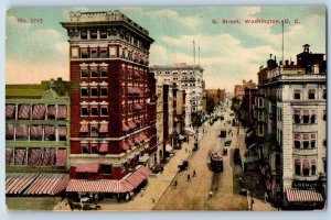 Washington Postcard G Street Exterior Building Streetcar c1910 Vintage Antique