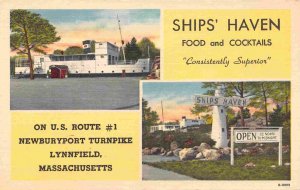 Ships Haven Restaurant US 1 Lynnfield Massachusetts linen postcard