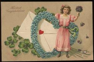 1909 Embossed postcard. Heartiest Congratulations. Card shower. Keystone, IN