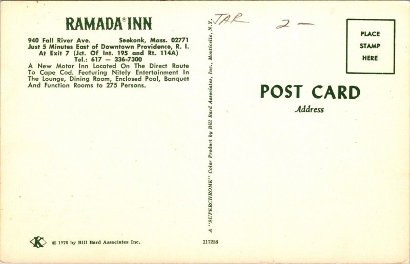 Ramada Inn Fall River Avenue Seekonk Massachusetts New Motor Interior Postcard