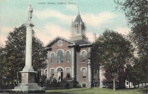 Hand Colored Postcard Courthouse Cresco IA Civil War Soldiers Monument Howard Co