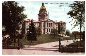 Denver State Capitol Colorado Postcard 1915 George Washington Postage Stamp