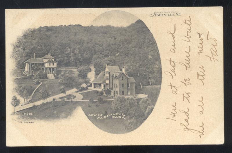 ASHEVILLE NORTH CAROLINA ALBERMARLE PARK VIEW ANTIQUE VINTAGE POSTCARD N.C.