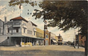 G76/ Hanford California Postcard c1910 Library City Hall Douty Street Stores