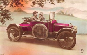 Romance Greetings Couple in Car Automobile Tinted Real Photo Postcard AA74488