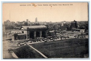 1940 Aerial Union Station Skyline Memorial Hill Kansas City Missouri MO Postcard