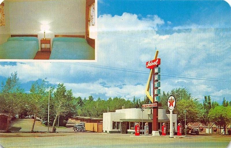 Rawlins WY U.S. 30 Texaco Gas Station Ideal Motel Old Cars Postcard