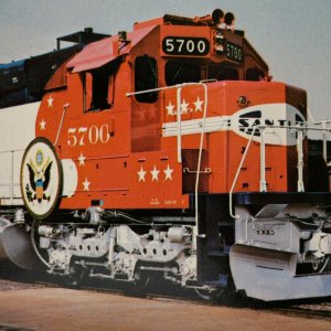 Santa Fe Railway Company's Unit #5700 w/ Great Seal of U.S. Vintage Postcard