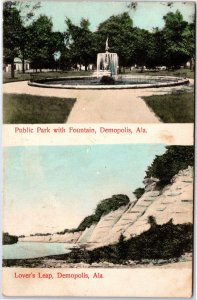 VINTAGE POSTCARD SCENES PUBLIC PARK & LOVER'S LEAP DEMOPOLIS ALABAMA RARE TOWN