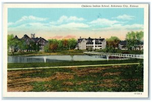 c1940 Chilocco Indian School Field River Bridge Arkansas City Kansas KS Postcard
