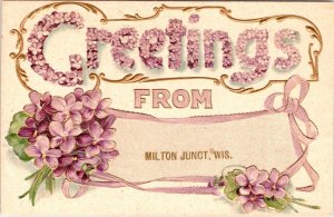Milton Junction, WI Wisconsin  VIOLET GREETINGS  Rock County  ca1910's Postcard
