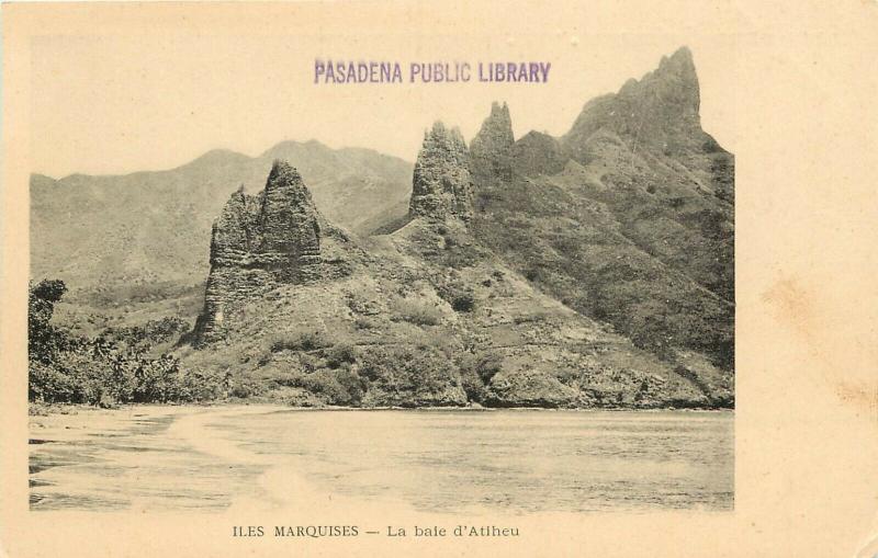 Early Lithograph Postcard; Marquesas Islands French Polynesia Bay of Atiheu