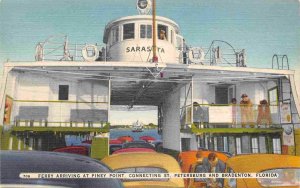 Car Ferry Sarasota Piney Point St Petersburg Bradenton Florida linen postcard
