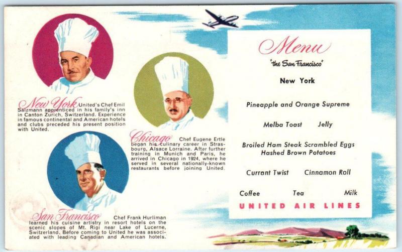 UNITED AIR LINES Airlines  Advertising MENU the SAN FRANCISCO 3 Chefs
