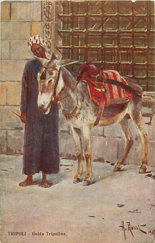 Artist A. Scrocchi 1907 Tripoli Guida Tripolitana Ethnic Tripolitan Guide donkey