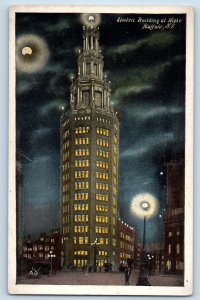 Buffalo New York NY Postcard Electric Building At Night c1920's Antique Moon