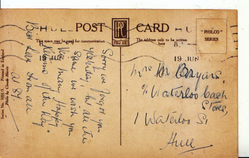 Genealogy Postcard - Bryars - Waterloo Cash Stores - Waterloo St - Hull - 2894A