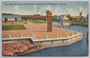 Linen~Carl Miles Monument~Rocks @ Christina Park~Wilmington DE~Vintage Postcard