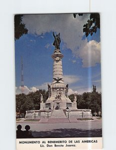 Postcard Benito Juarez Monument Monumento Al Benemerito De Las Americas Mexico